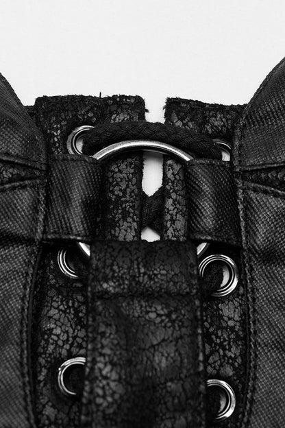 Black Faux Leather Hollow Metal Ring Lace Women's Gothic Corset
