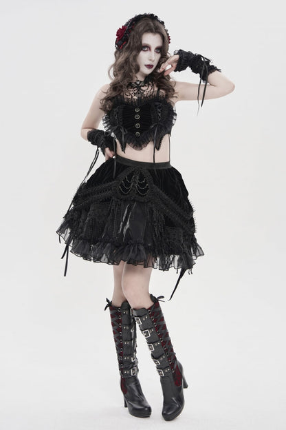Black Off Shoulder Bow Lace Lace-Up Women's Gothic Ruffled Corset