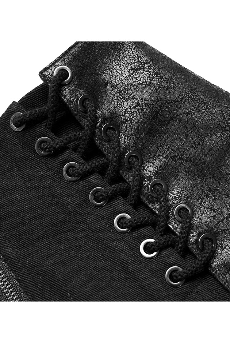 Black Faux Leather Cross Strap Design Metal Zipper Decoration High Waist Women's Punk Skirt