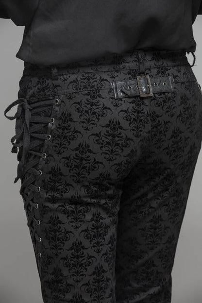 Black Party Court Flocking Patterned Gothic Mens Pants