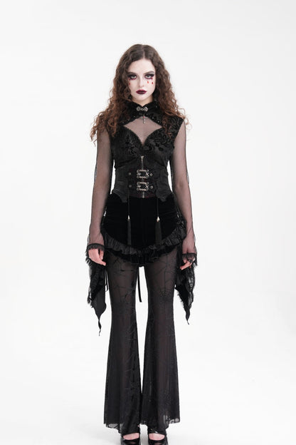 Black Plumed Ruffle Mesh Women's Gothic Shorts