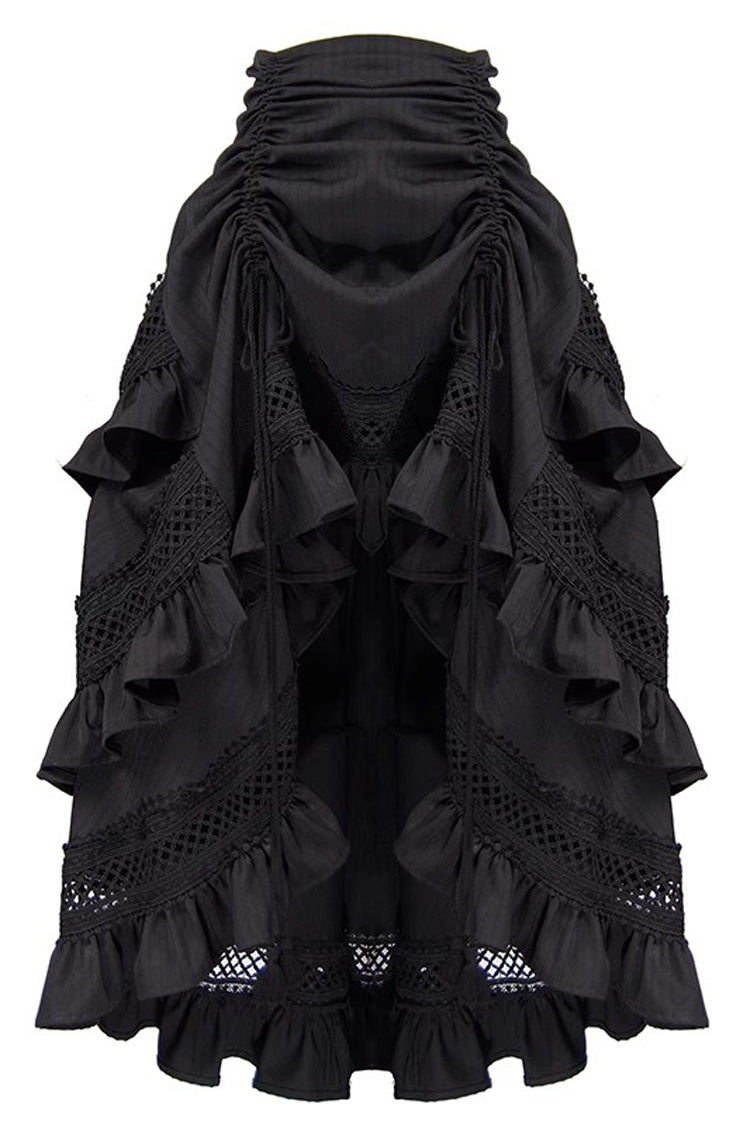Black Multi-layer Ruffle Hollow Tassel Drawstring Gothic Punk Long Skirt