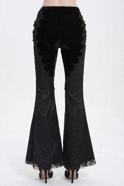 Black Floral Embroidery Stitching Lace Women's Gothic Pants
