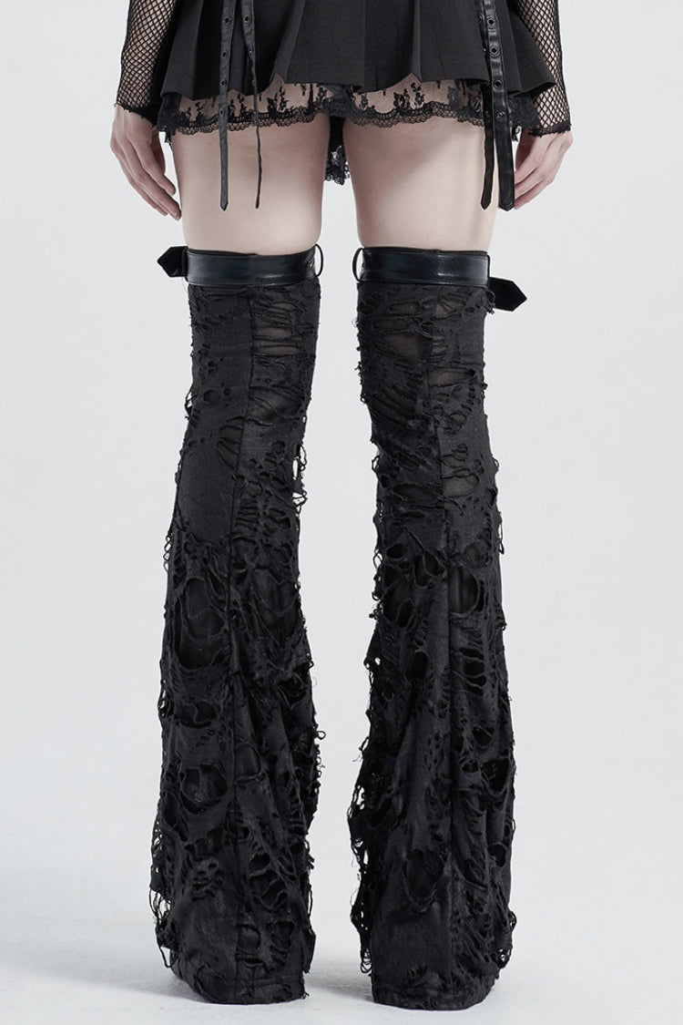 Black Lace-Up Ripped Women's Gothic Leg Warmers