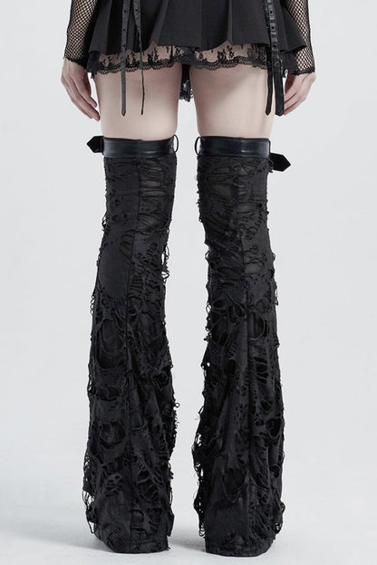 Black Lace-Up Ripped Women's Gothic Leg Warmers