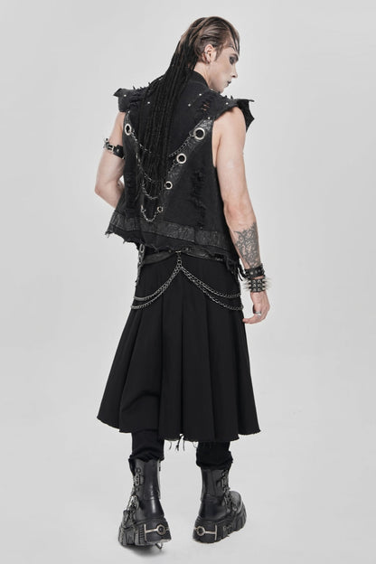 Black Buckle Chain Eyelet Men's Punk Skirt