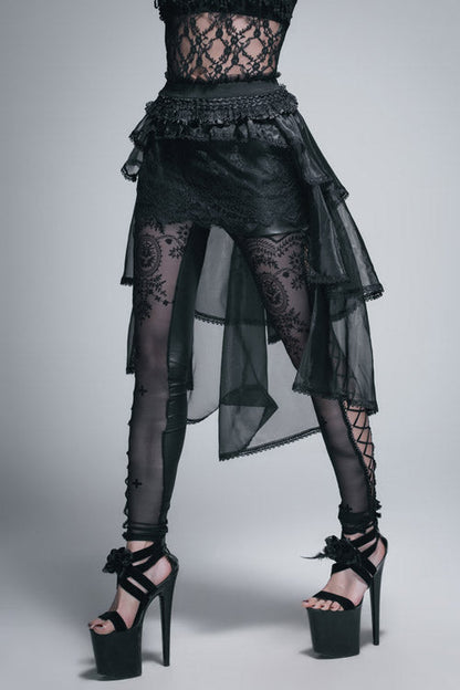 Black Gothic Elastic Waist Organza Swing Multi Layer Lace Sexy Puffy Womens Half Skirt