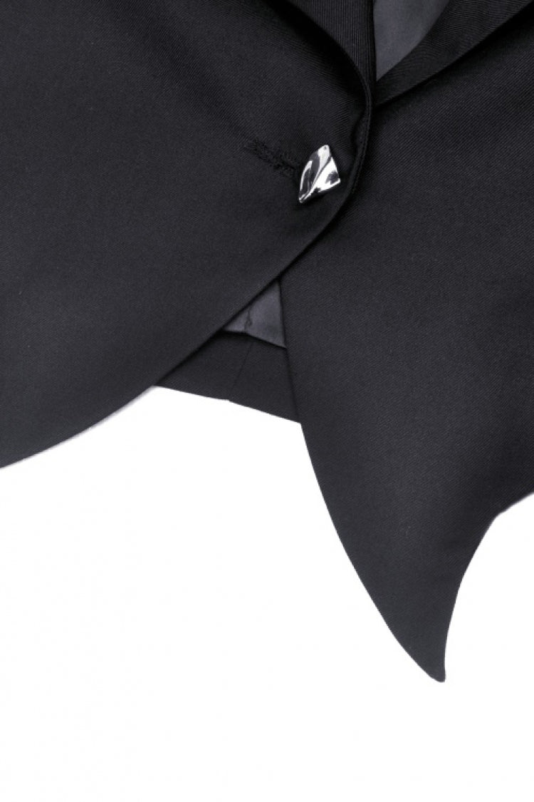 Black Lapel Collar Long Sleeves Chain-Decorated Women's Punk Irregular Short Jacket