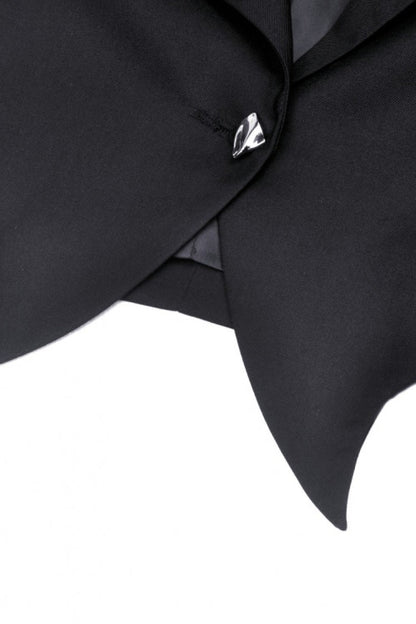 Black Lapel Collar Long Sleeves Chain-Decorated Women's Punk Irregular Short Jacket