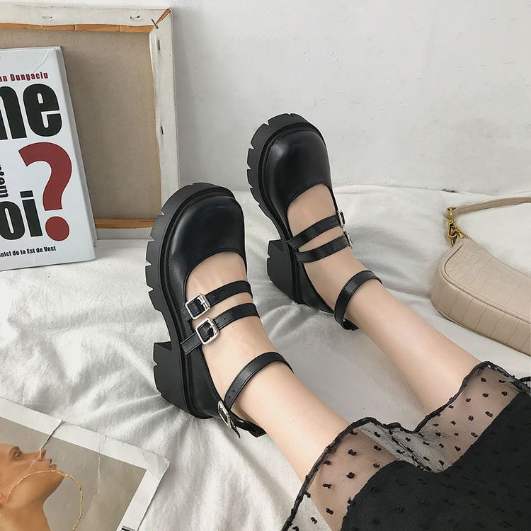Black Metallic Buckle Platform Black Sweet Lolita Shoes