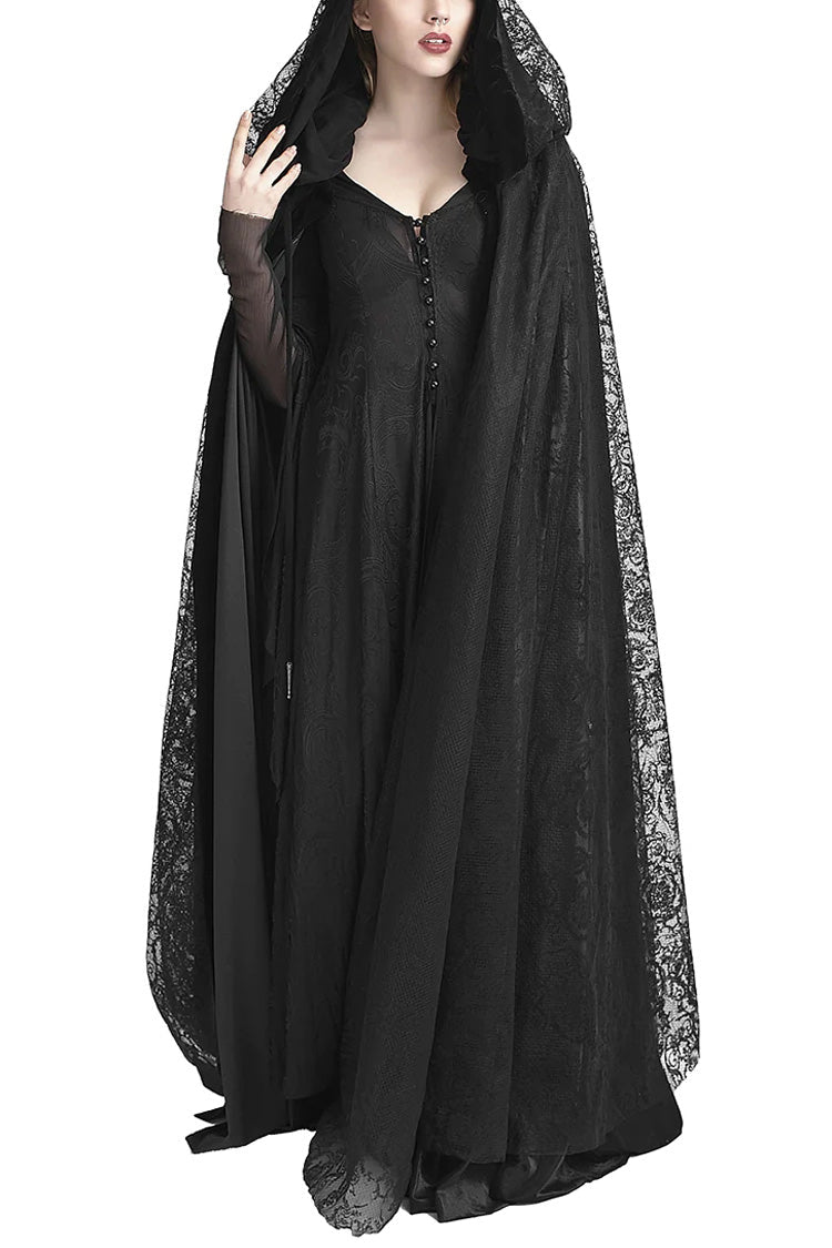 Black Hooded Hollow Womens Gothic Cloak Cape Long Coat
