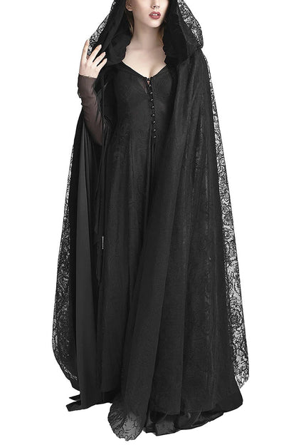 Black Hooded Hollow Womens Gothic Cloak Cape Long Coat