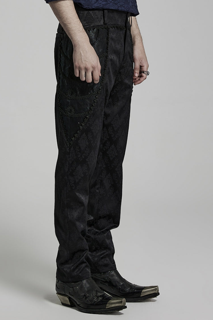 Black Jacquard 3D Print Lace Men's Gothic Pants