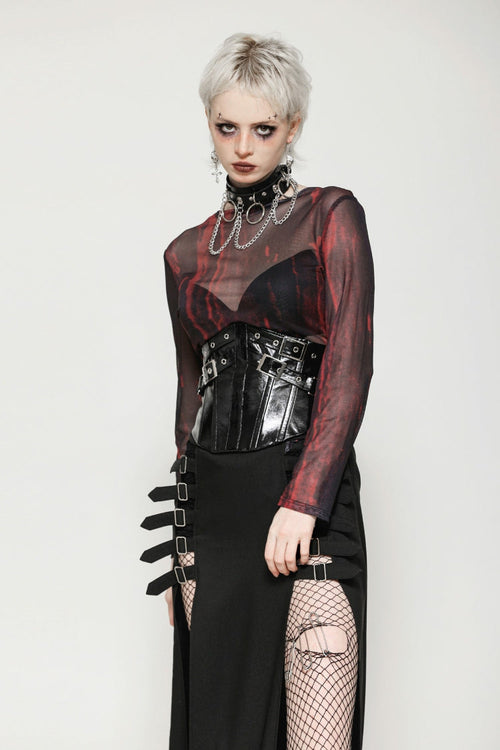 Black Lace-Up Buckled Women's Punk Patent Leather Underbust Corset