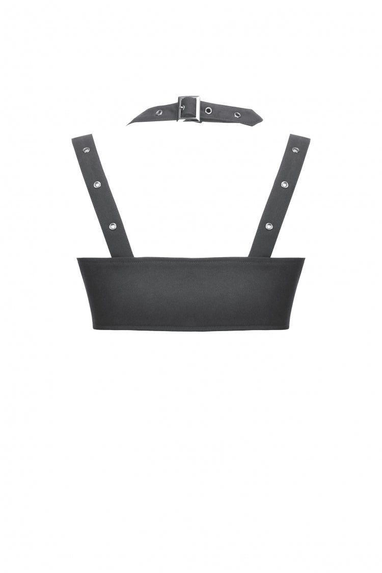 Black Halterneck Buckled Women's Punk Utility Vest