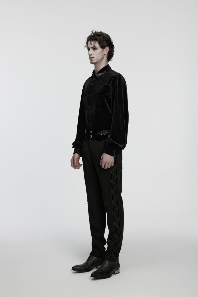 Black Embroidered Lace Buckled Men's Gothic Pants