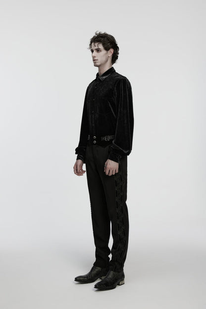 Black Embroidered Lace Buckled Men's Gothic Pants
