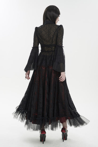 Black Lace Round Collar Flared Sleeved Women's Gothic Shirt