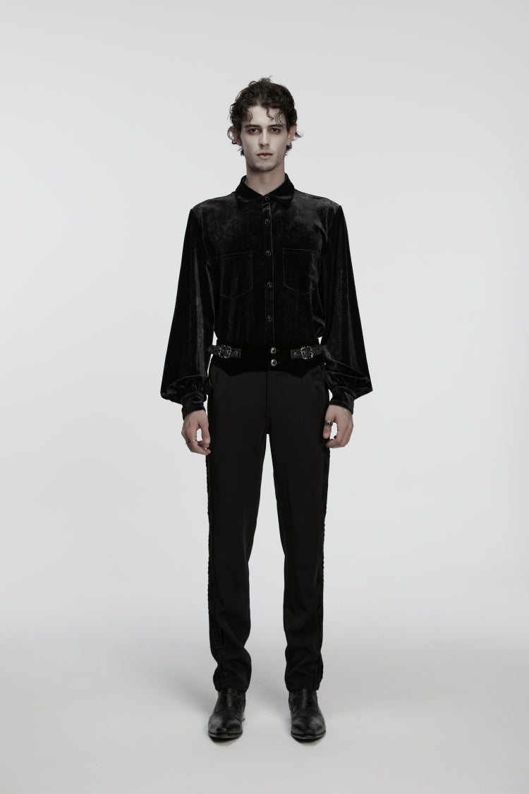 Black Embroidered Lace Buckled Men's Gothic Pants