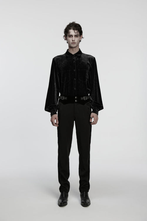 Black Embroidered Lace Buckled Men's Gothic Pants