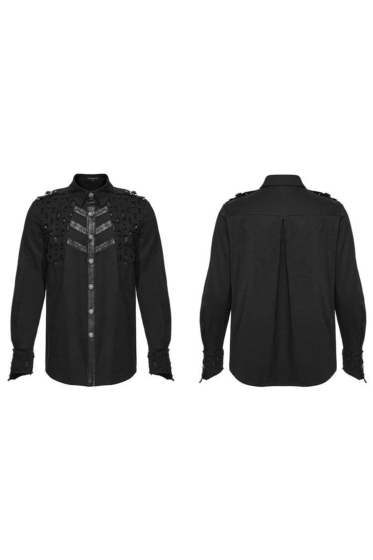 Black Hollow Hole Stitching Mens Steampunk Blouse