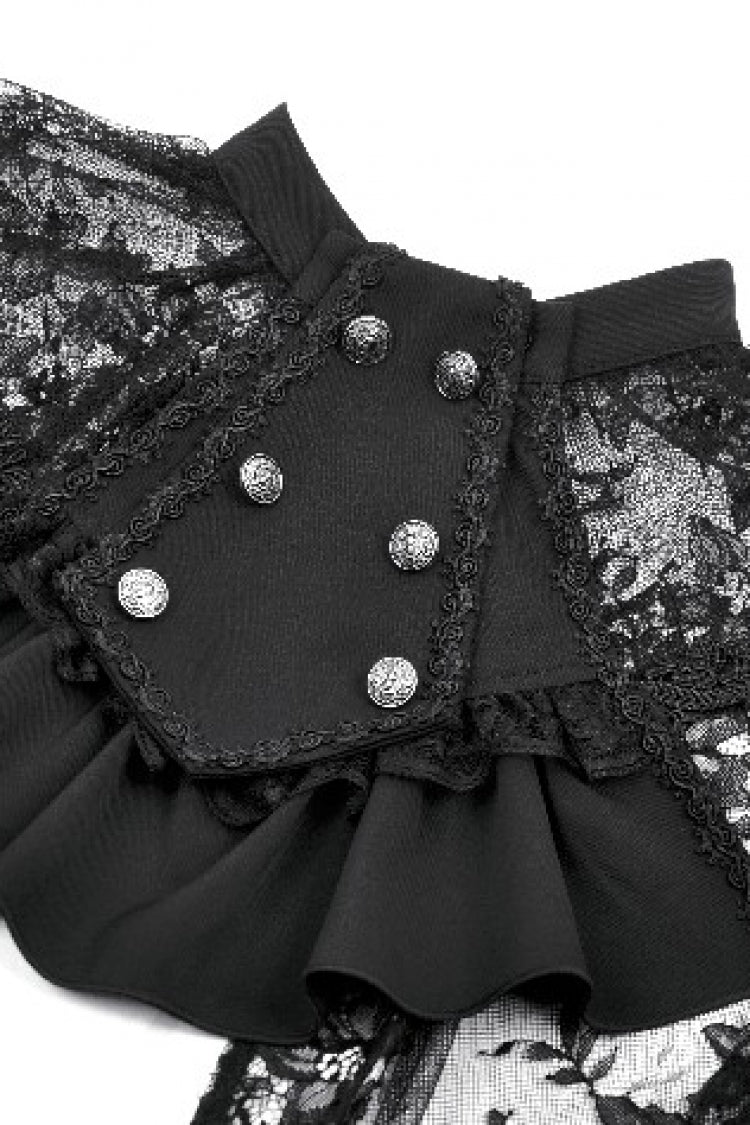 Black Bouble-Breasted Floral Lace Women's Gothic Cape