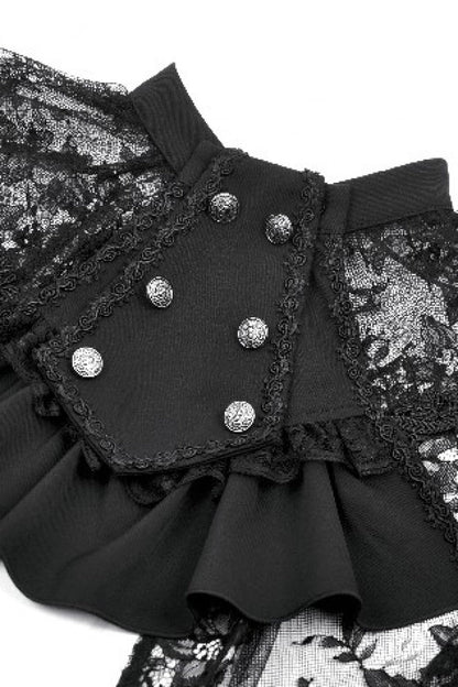 Black Bouble-Breasted Floral Lace Women's Gothic Cape
