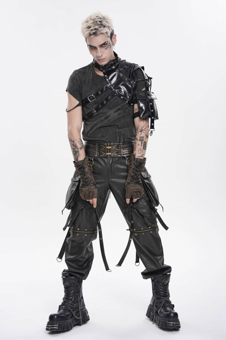 Black Lace-Up Slim Asymmetric Buckled Eyelet Men's Punk Cool Accessory Body Harness