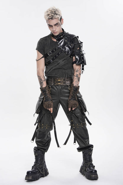 Black Lace-Up Slim Asymmetric Buckled Eyelet Men's Punk Cool Accessory Body Harness