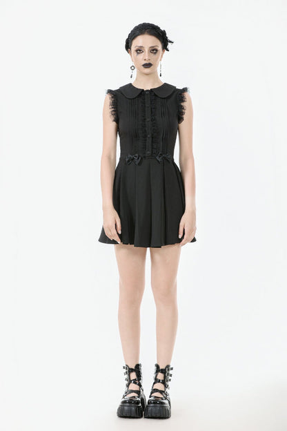 Black Peter Pan Collar Sleeveless Bowknot Pleated Women's Gothic Graduation Dress