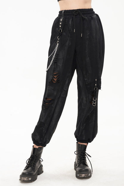 Black Knitting Material Retro Hand-Painted Metal Circle Decoration Women's Gothic Pants