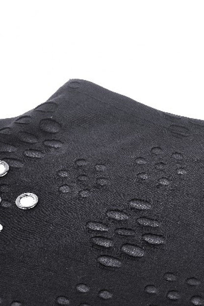 Black Long Sleeves Cut-Out Ripped Zippered Eyelets Women's Punk Distressed Top