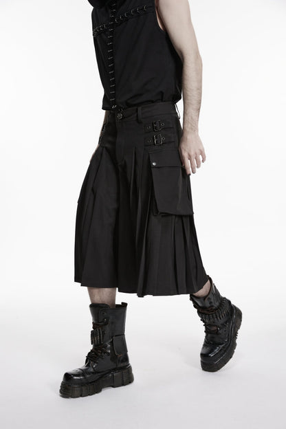 Black Buckled Big Pockets Pleated Men's Punk Pants