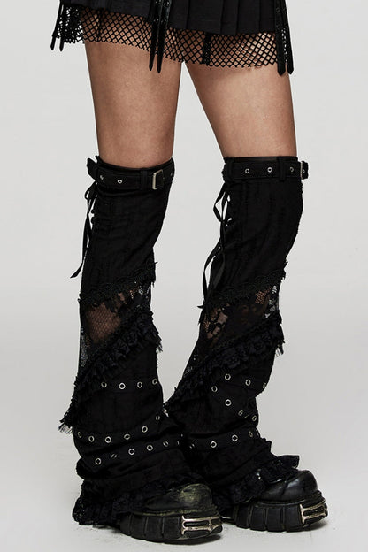 Black Panel Lace Decoration Women's Gothic Leg Covers