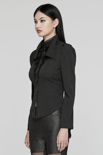 Black Long Puff Sleeves Stitching Lace Women's Gothic Blouse