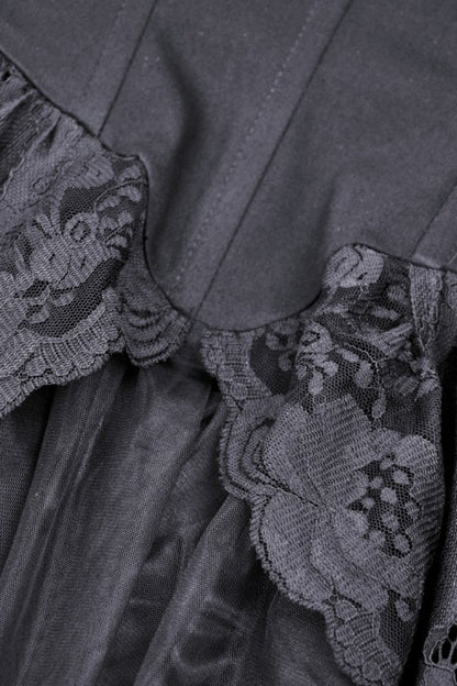 Black Boat Neck Off Shoulder Short Puff Sleeves Ruffled Lace Lace-Up Irregular Women's Gothic Dovetail Dress