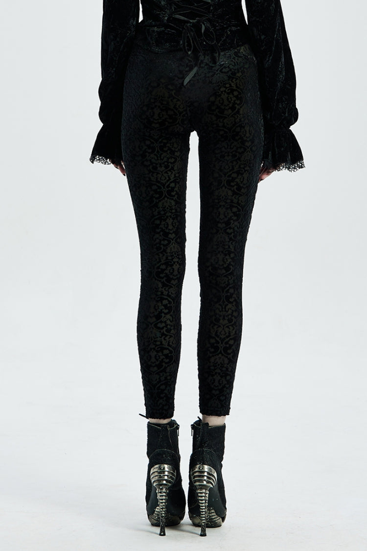 Black Jacquard Women's Gothic Leggings