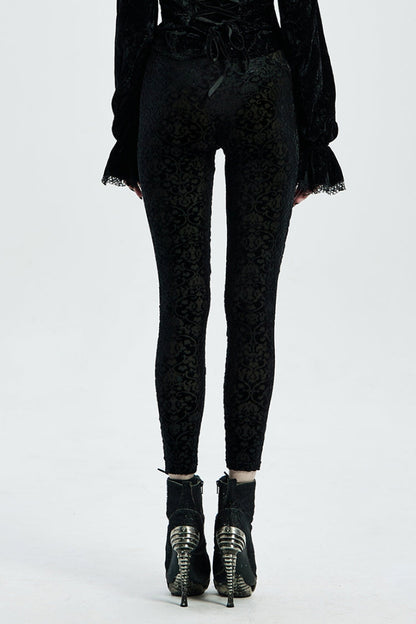 Black Jacquard Women's Gothic Leggings