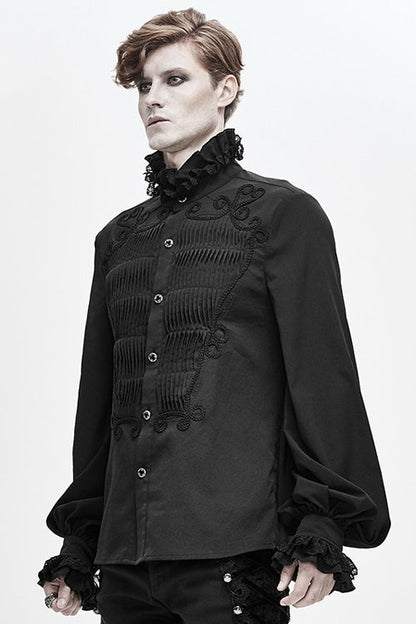 Black Chiffon Hand Embroidered Mens Gothic Blouse