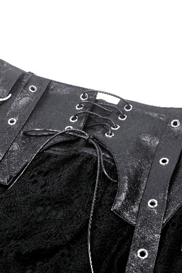 Black Faux Leather Spliced Lace Lace-Up Women's Punk Mini Skirt