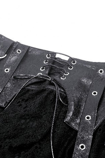 Black Faux Leather Spliced Lace Lace-Up Women's Punk Mini Skirt