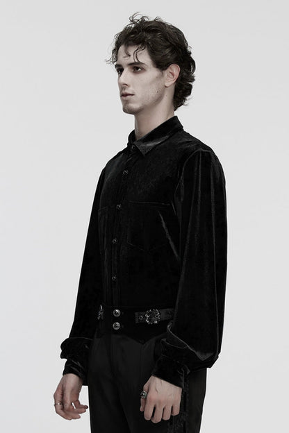 Black Lapel Collar Long Puff Sleeves Men's Gothic Blouse