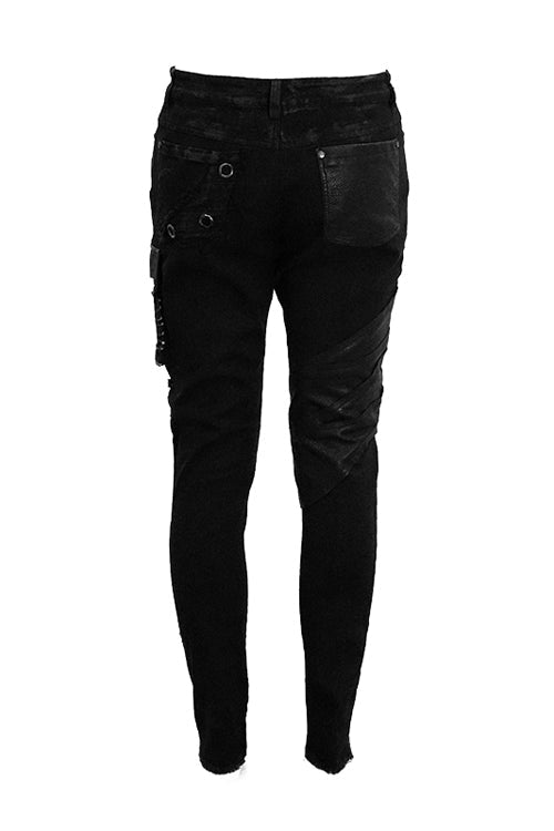 Black Heavy Metal Patchwork Hand Painted Pockets Mens Pants