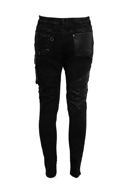 Black Heavy Metal Patchwork Hand Painted Pockets Mens Pants