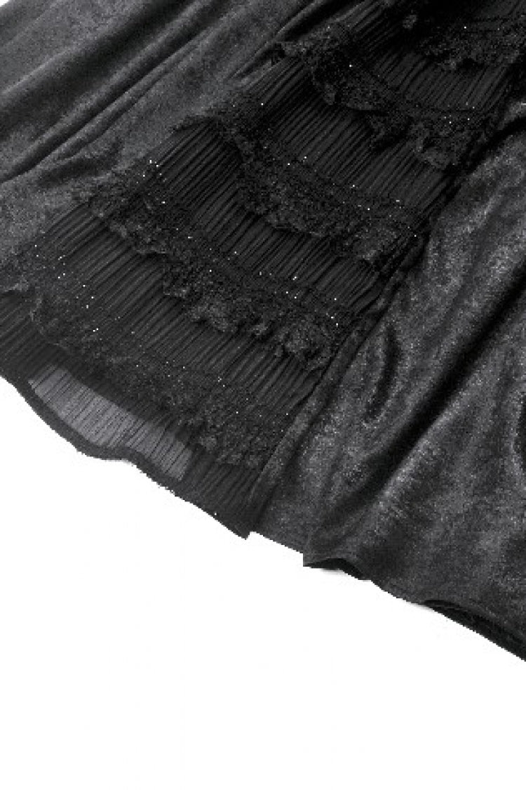 Black Lace Square Collar Short Puff Sleeves Lace-Up Ruched Women's Gothic Wedding Dress