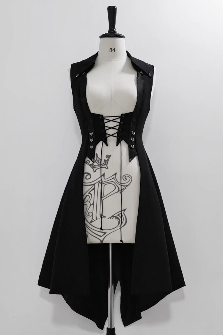 Black Lace-Up Slim Gothic Vintage Prince Ouji Lolita Long Vest