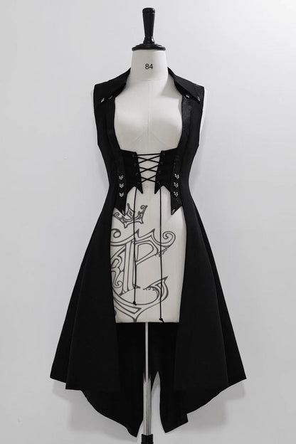 Black Lace-Up Slim Gothic Vintage Prince Ouji Lolita Long Vest