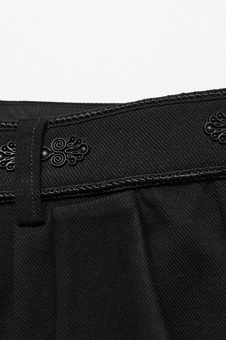 Black Buckle Floral Men's Gothic Waistband Pants