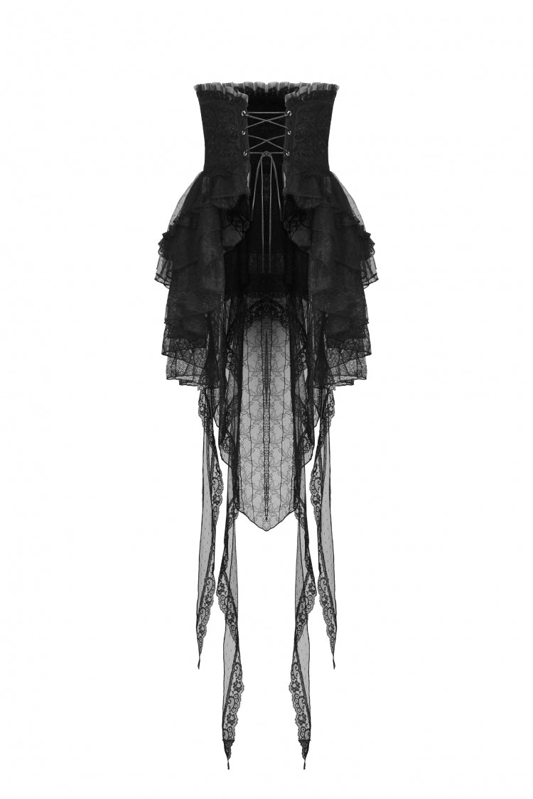 Black Lace-Up Multi-Layered Lace Women's Gothic Fishtail High Low Tunic Skirt