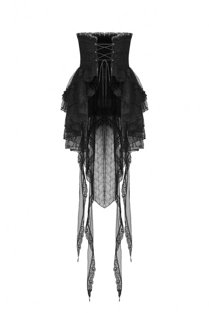 Black Lace-Up Multi-Layered Lace Women's Gothic Fishtail High Low Tunic Skirt